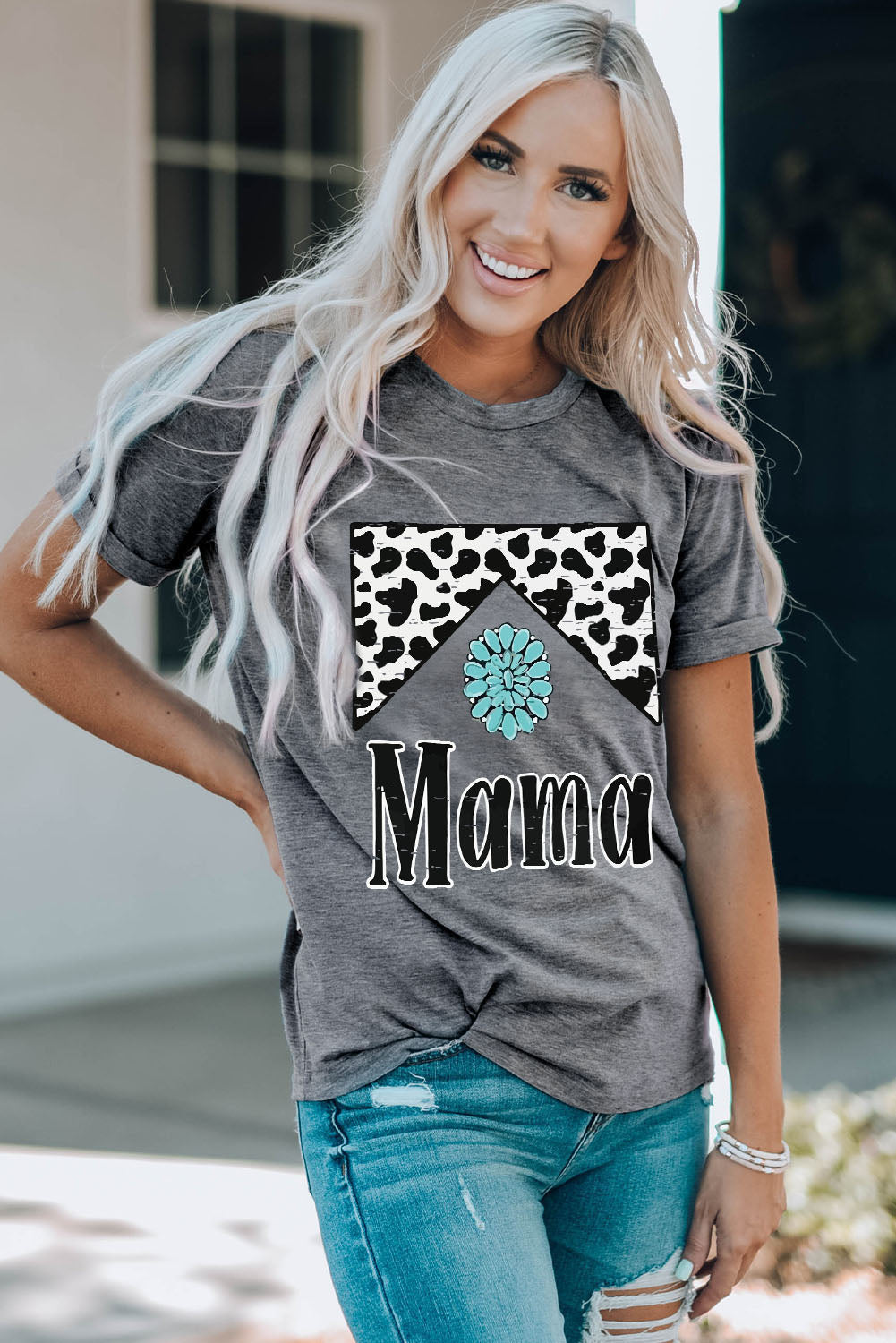 MAMA Graphic Cuffed Sleeve Round Neck Tee The Stout Steer