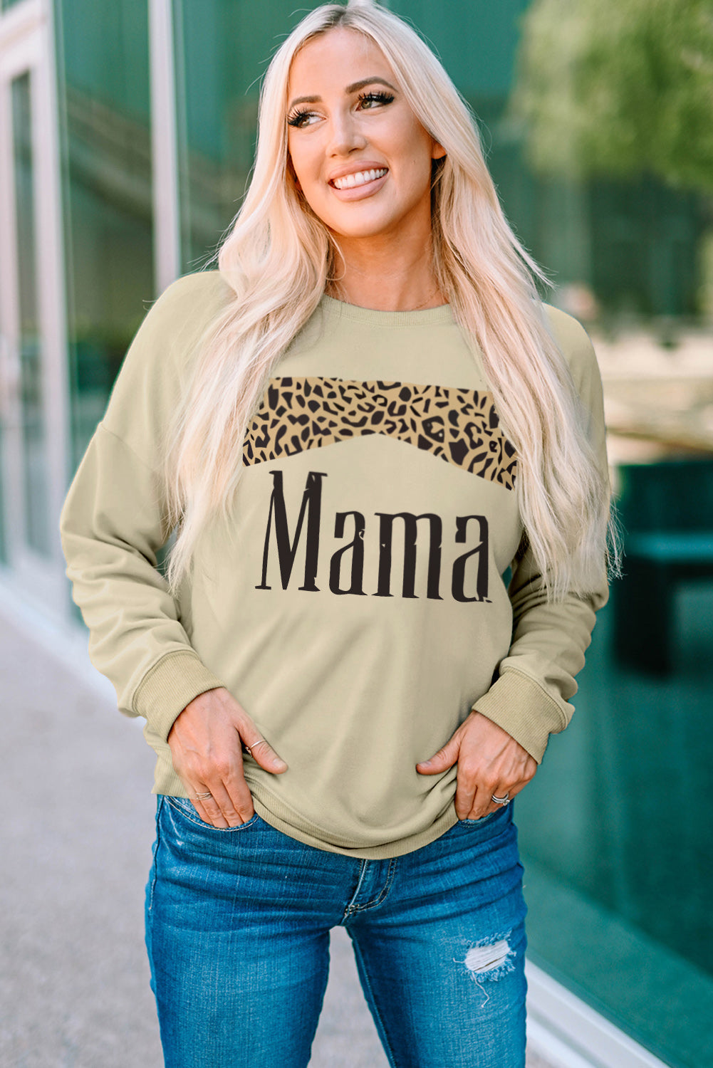 MAMA Leopard Graphic Drop Shoulder Sweatshirt The Stout Steer