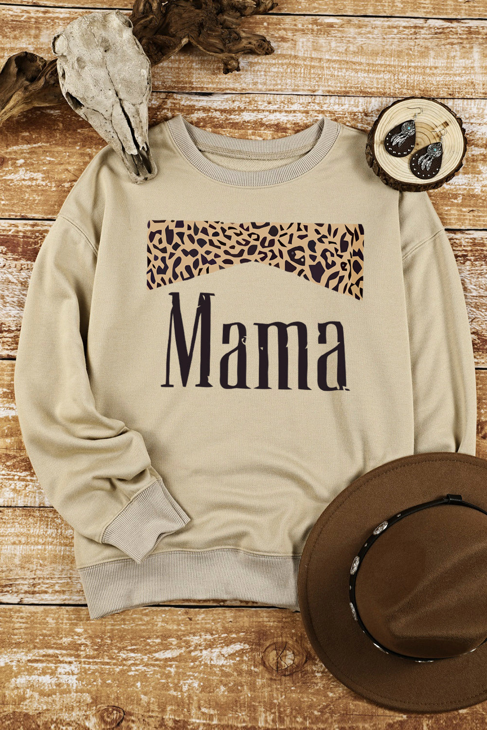 MAMA Leopard Graphic Drop Shoulder Sweatshirt The Stout Steer