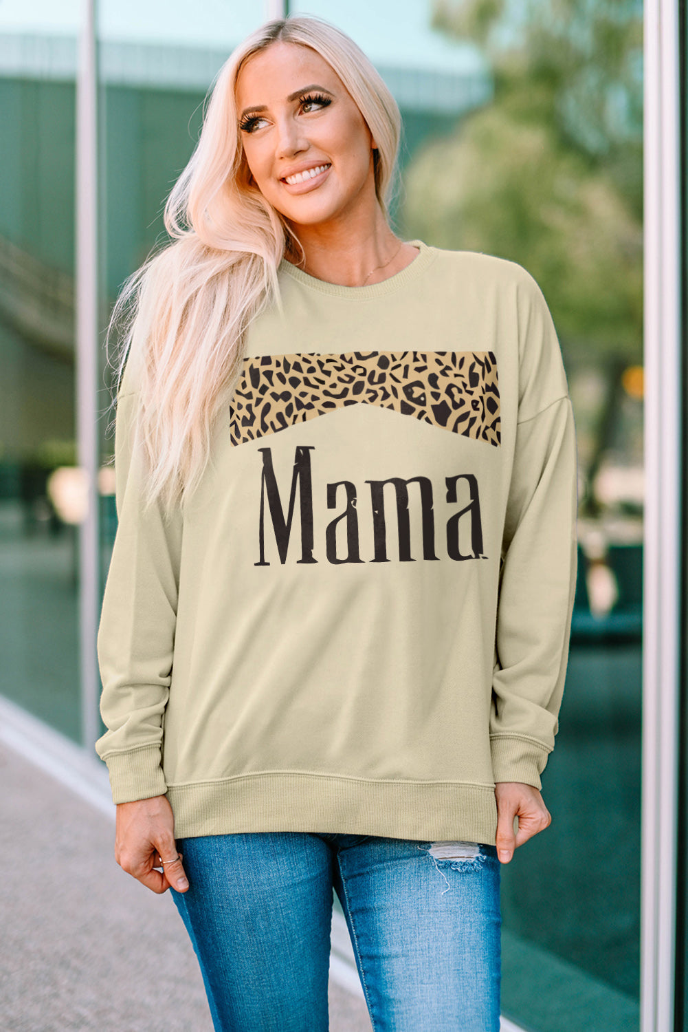 MAMA Leopard Graphic Drop Shoulder Sweatshirt The Stout Steer