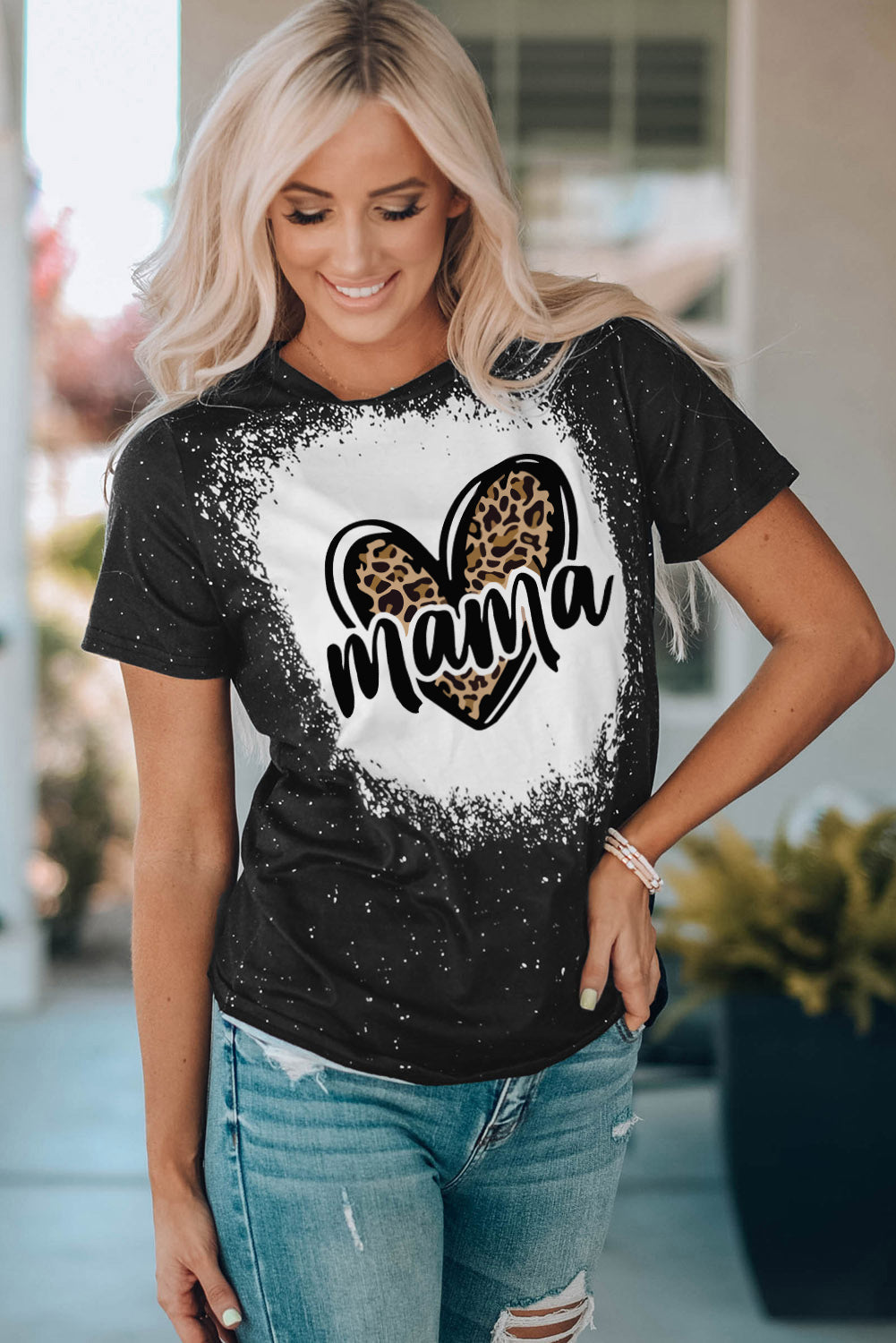MAMA Leopard Heart Graphic Short Sleeve Tee The Stout Steer