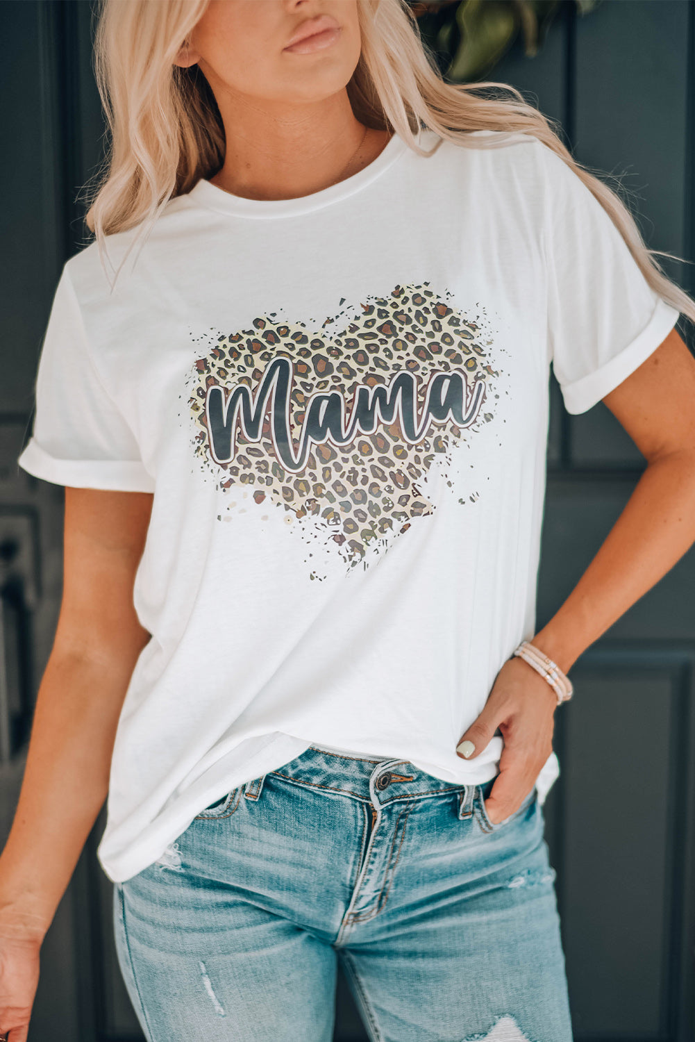 MAMA Leopard Heart Graphic Tee Shirt The Stout Steer