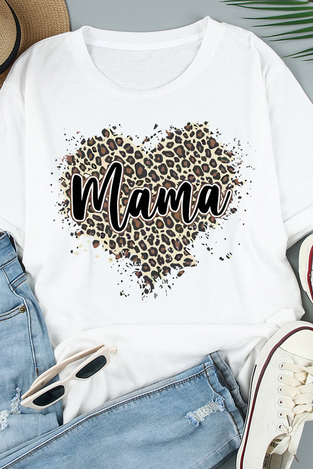 MAMA Leopard Heart Graphic Tee Shirt The Stout Steer