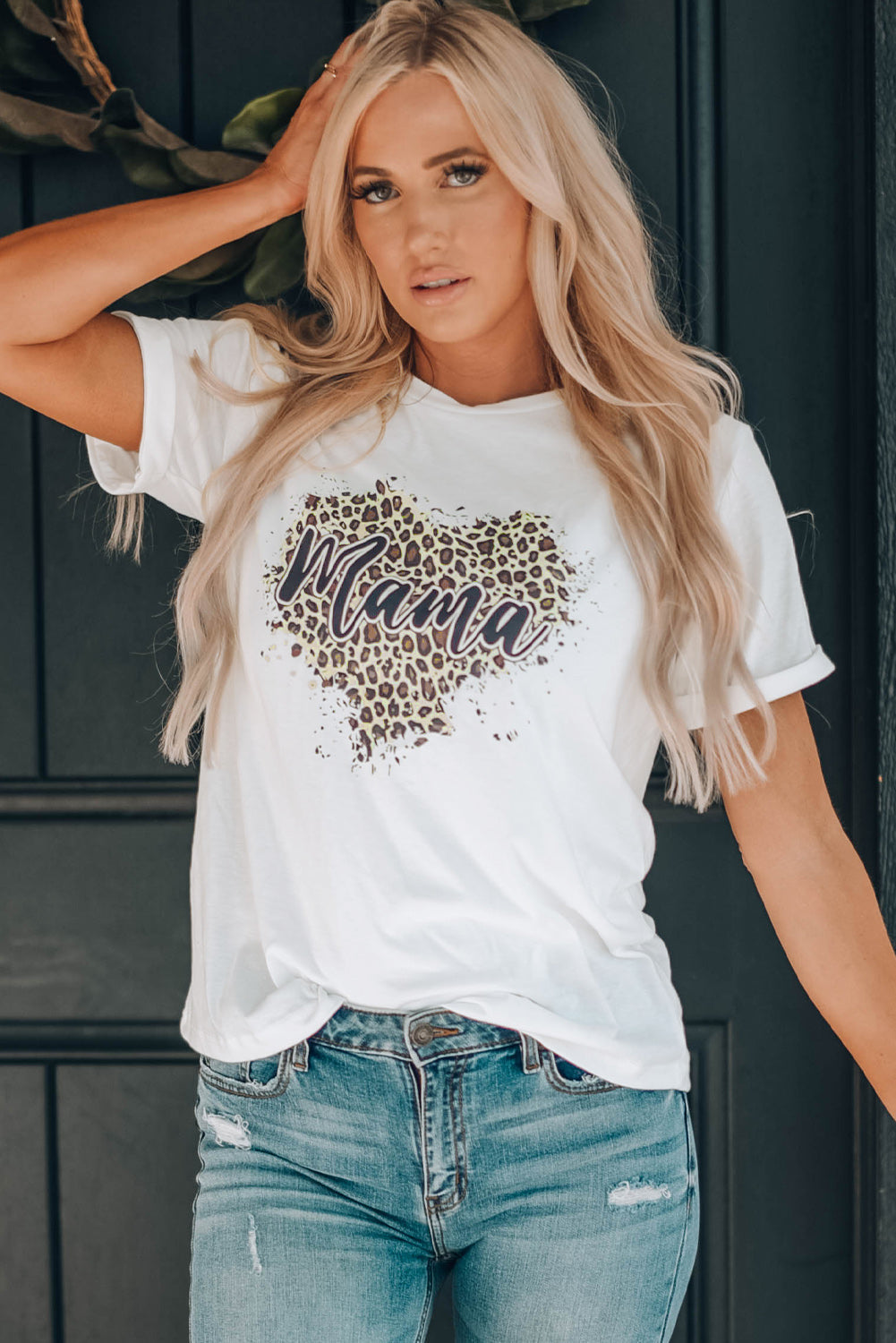 MAMA Leopard Heart Graphic Tee Shirt The Stout Steer