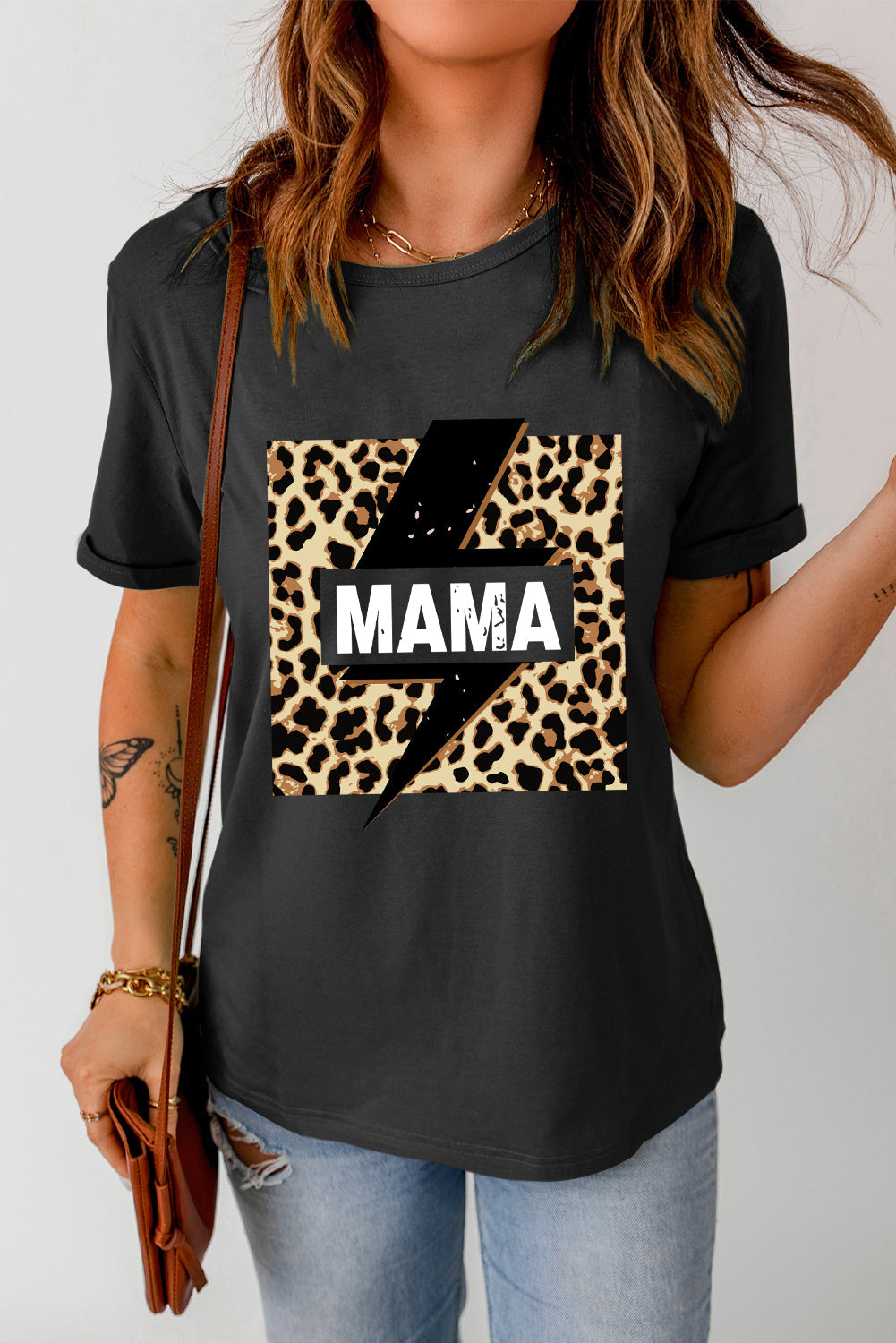 MAMA Leopard Lightning Graphic Tee Shirt The Stout Steer