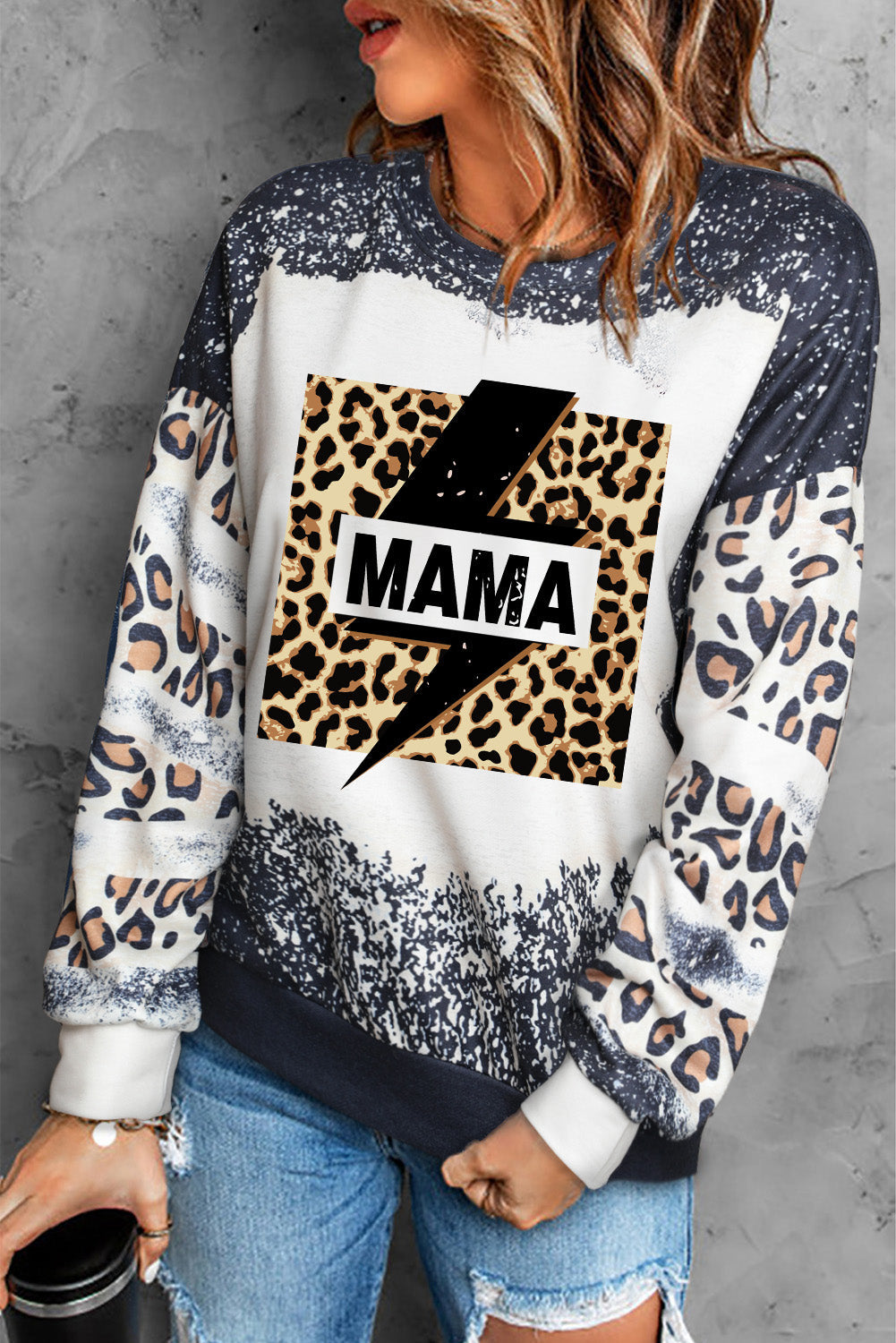 MAMA Lightning Graphic Leopard Sweatshirt The Stout Steer