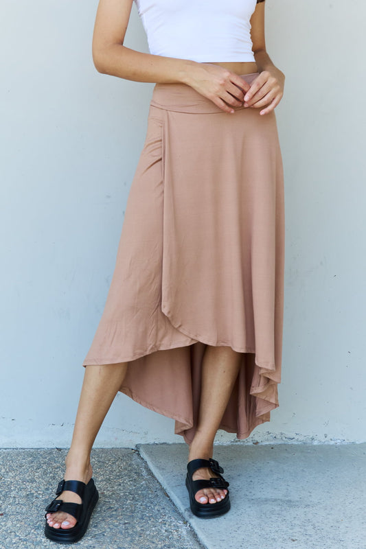 Ninexis First Choice High Waisted Flare Maxi Skirt in Camel The Stout Steer
