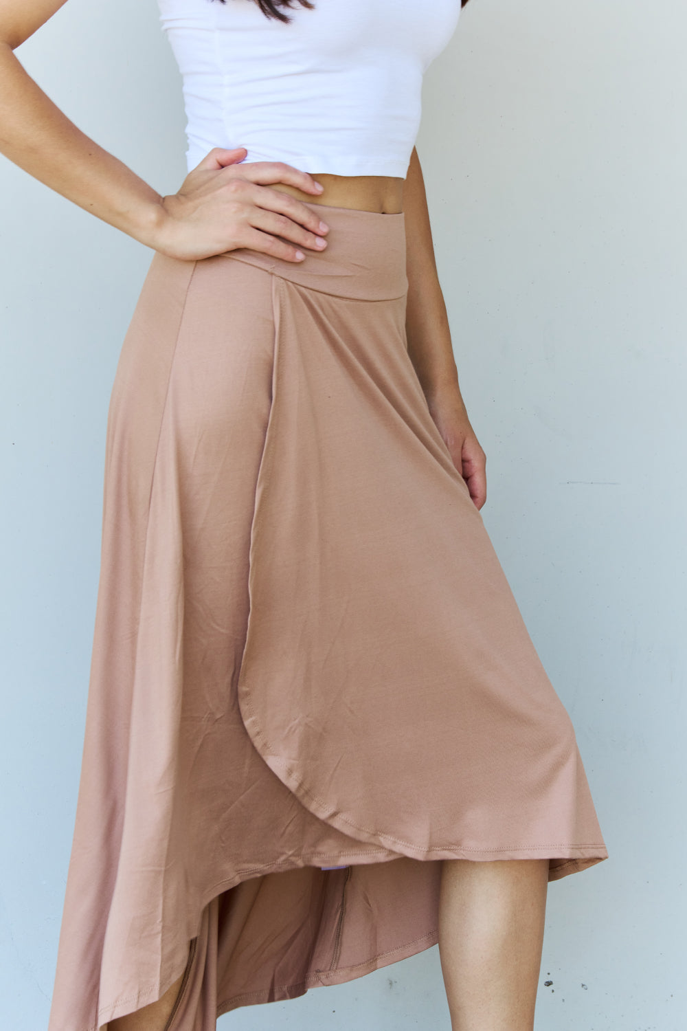 Ninexis First Choice High Waisted Flare Maxi Skirt in Camel The Stout Steer