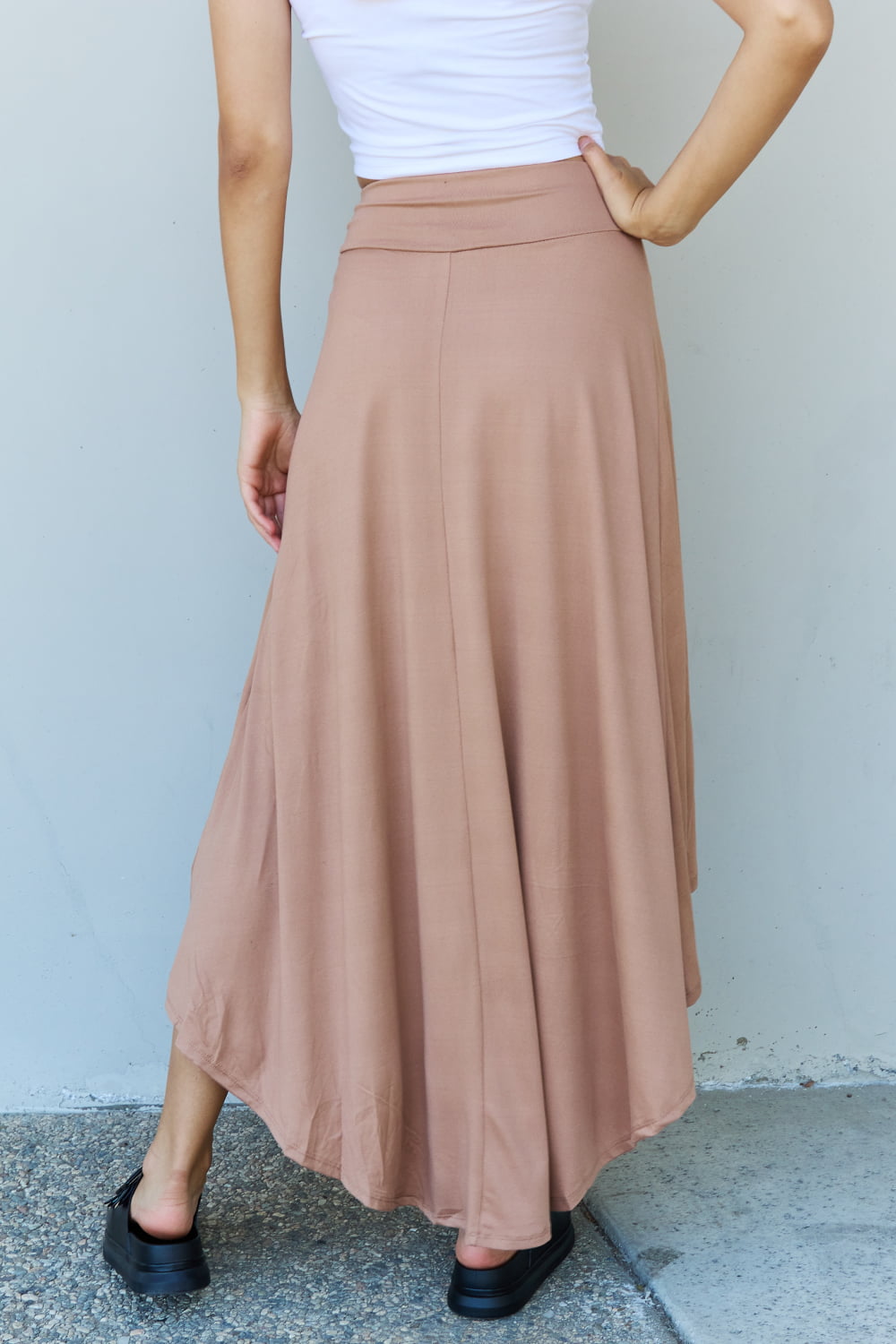 Ninexis First Choice High Waisted Flare Maxi Skirt in Camel The Stout Steer