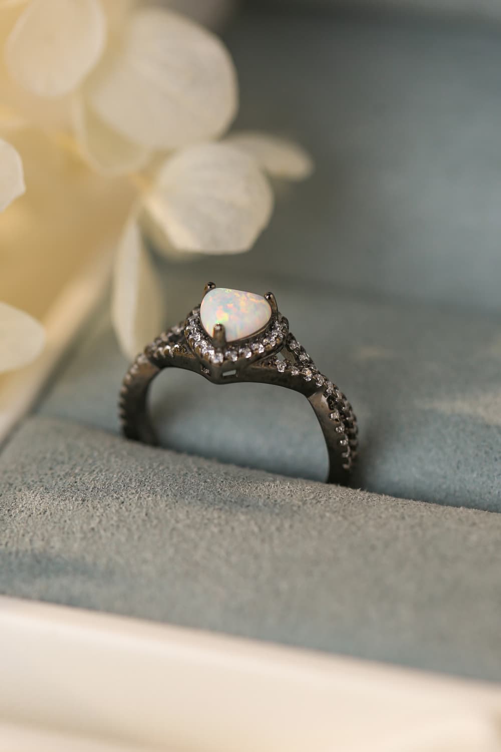 Opal Heart Black Gold-Plated Ring The Stout Steer