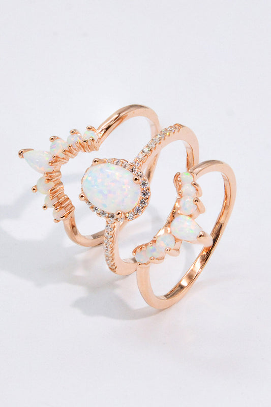 Opal and Zircon Three-Piece Ring Set The Stout Steer