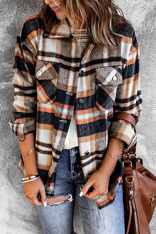 Plaid Button Front Shirt Jacket with Breast Pockets The Stout Steer