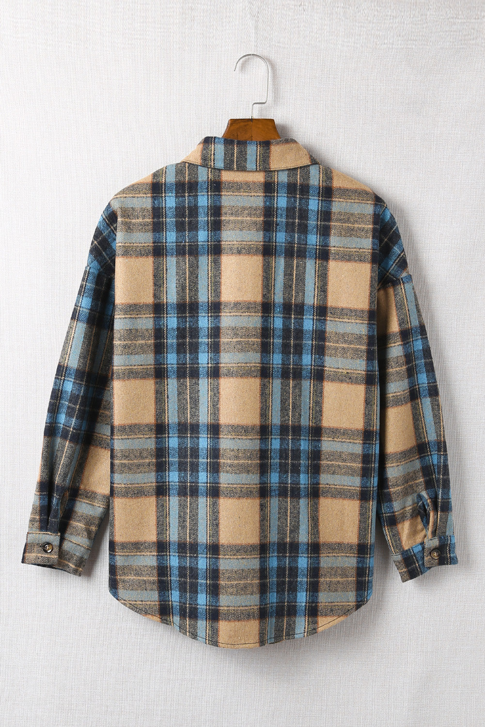 Plaid Curved Hem Shirt Jacket with Breast Pockets The Stout Steer