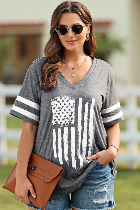 Plus Size US Flag Graphic V-Neck Tee The Stout Steer