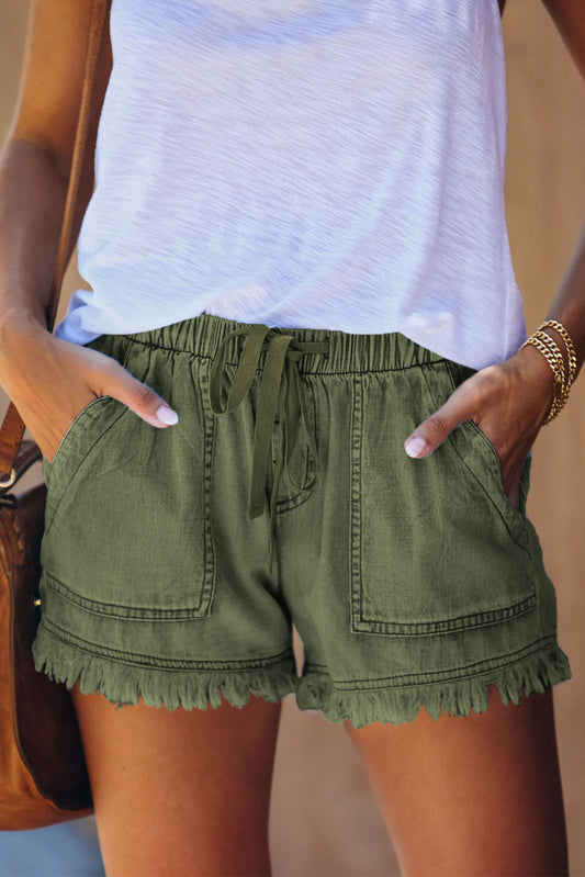 Pocketed Frayed Denim Shorts The Stout Steer