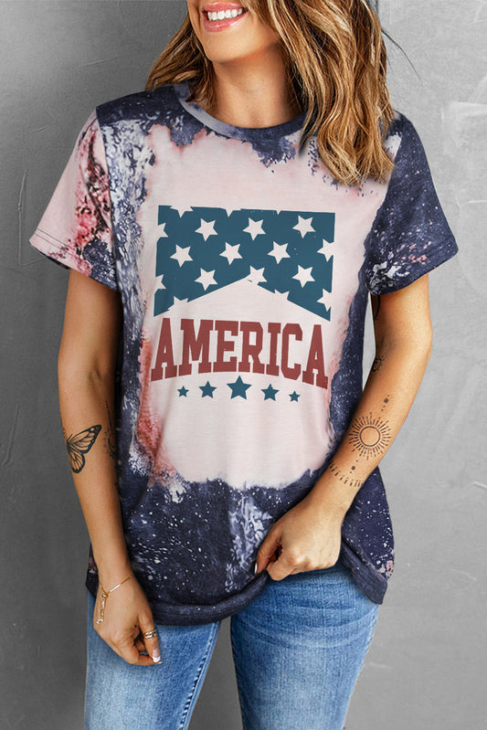 Printed AMERICA Graphic Round Neck Short Sleeve Tee The Stout Steer