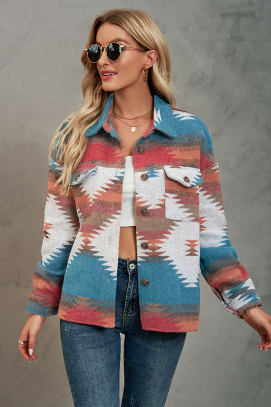 Printed Collared Neck Jacket The Stout Steer