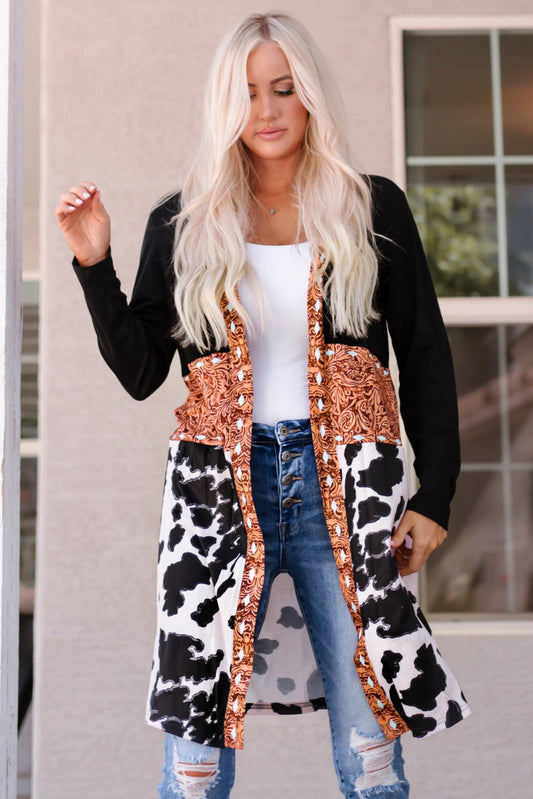 Printed Color Block Open Front Cardigan The Stout Steer