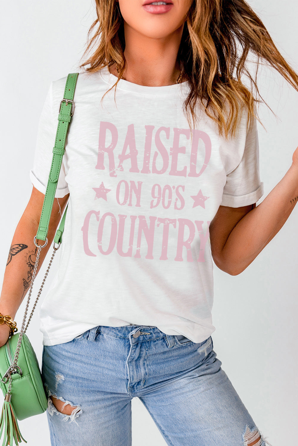 RAISED ON 90'S COUNTRY Graphic Round Neck Tee The Stout Steer