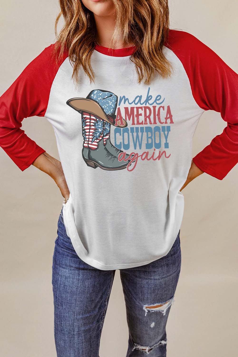 Raglan Sleeve MAKE AMERICA COWBOY AGAIN Graphic Tee The Stout Steer