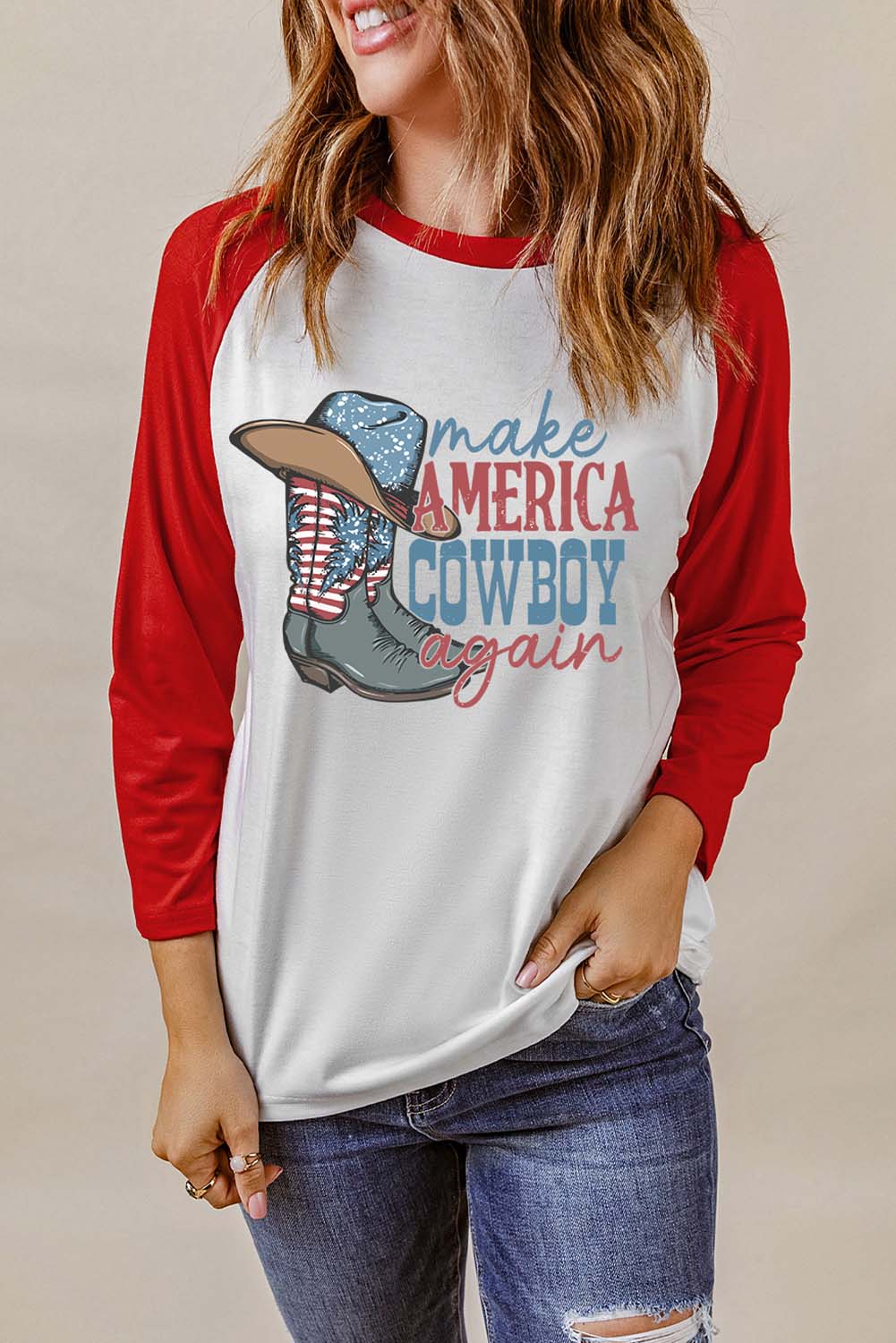 Raglan Sleeve MAKE AMERICA COWBOY AGAIN Graphic Tee The Stout Steer