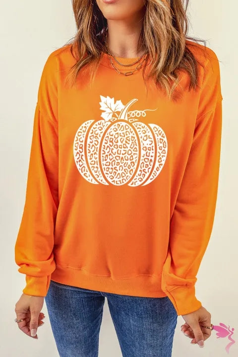 Round Neck Dropped Shoulder Pumpkin Graphic Sweatshirt The Stout Steer