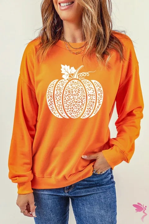 Round Neck Dropped Shoulder Pumpkin Graphic Sweatshirt The Stout Steer