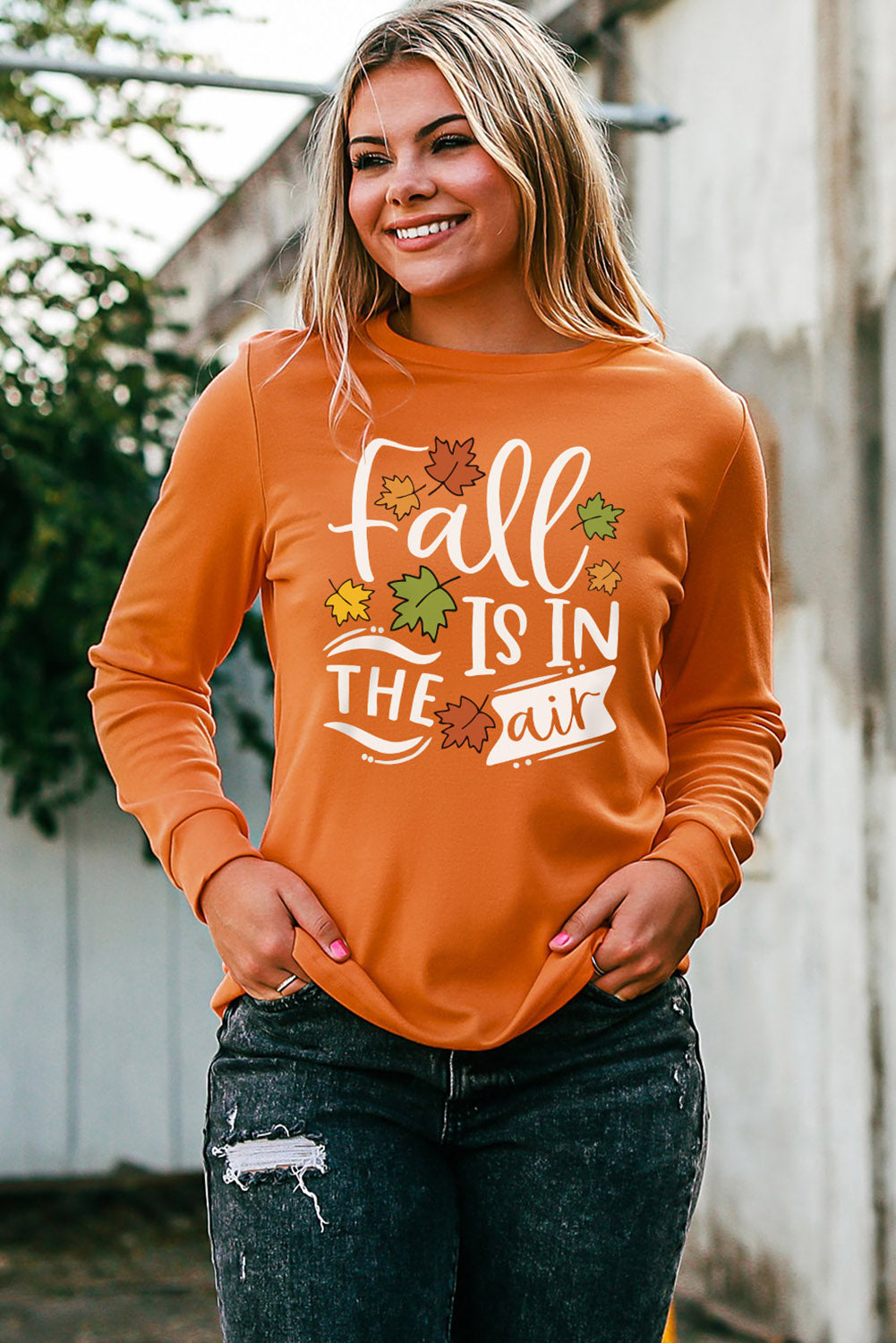 Round Neck Long Sleeve FALL IS IN THE AIR Graphic Sweatshirt The Stout Steer