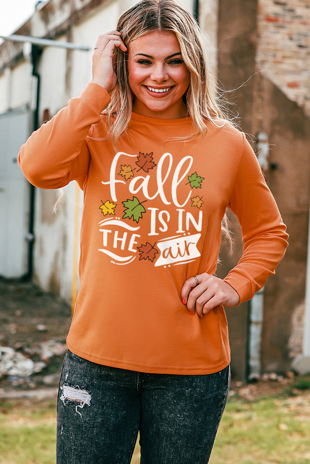 Round Neck Long Sleeve FALL IS IN THE AIR Graphic Sweatshirt The Stout Steer