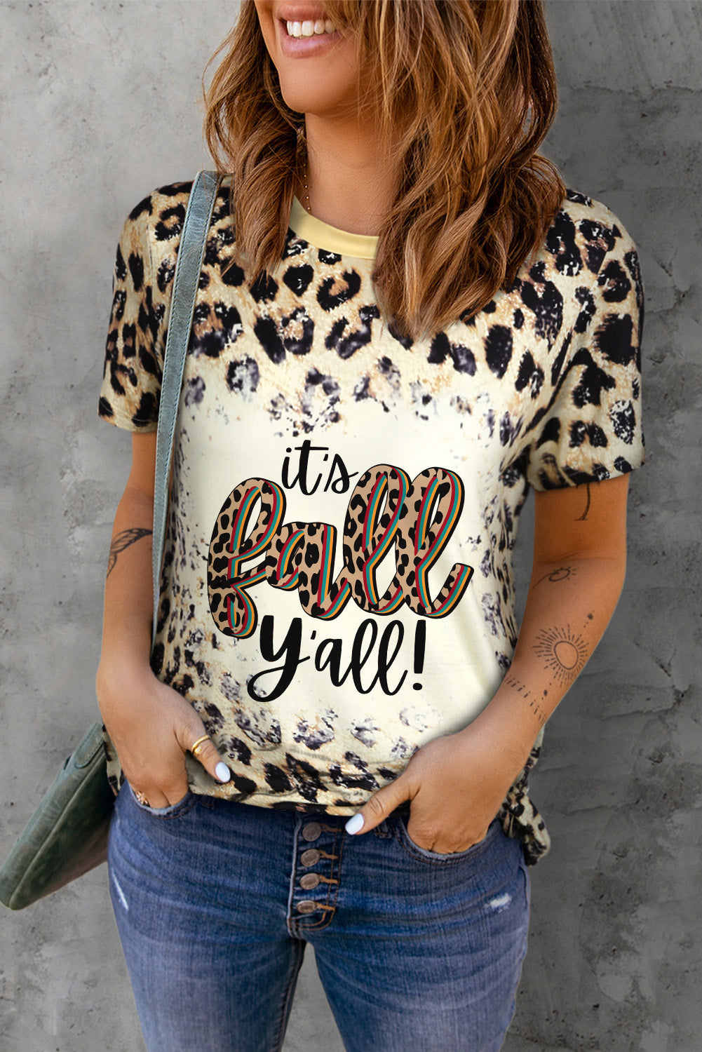 Round Neck Short Sleeve Printed IT'S FALL Y'ALL Graphic Tee The Stout Steer