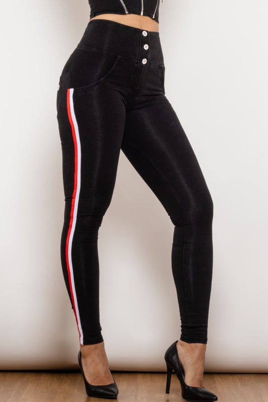 Side Stripe Buttoned Skinny Jeans The Stout Steer