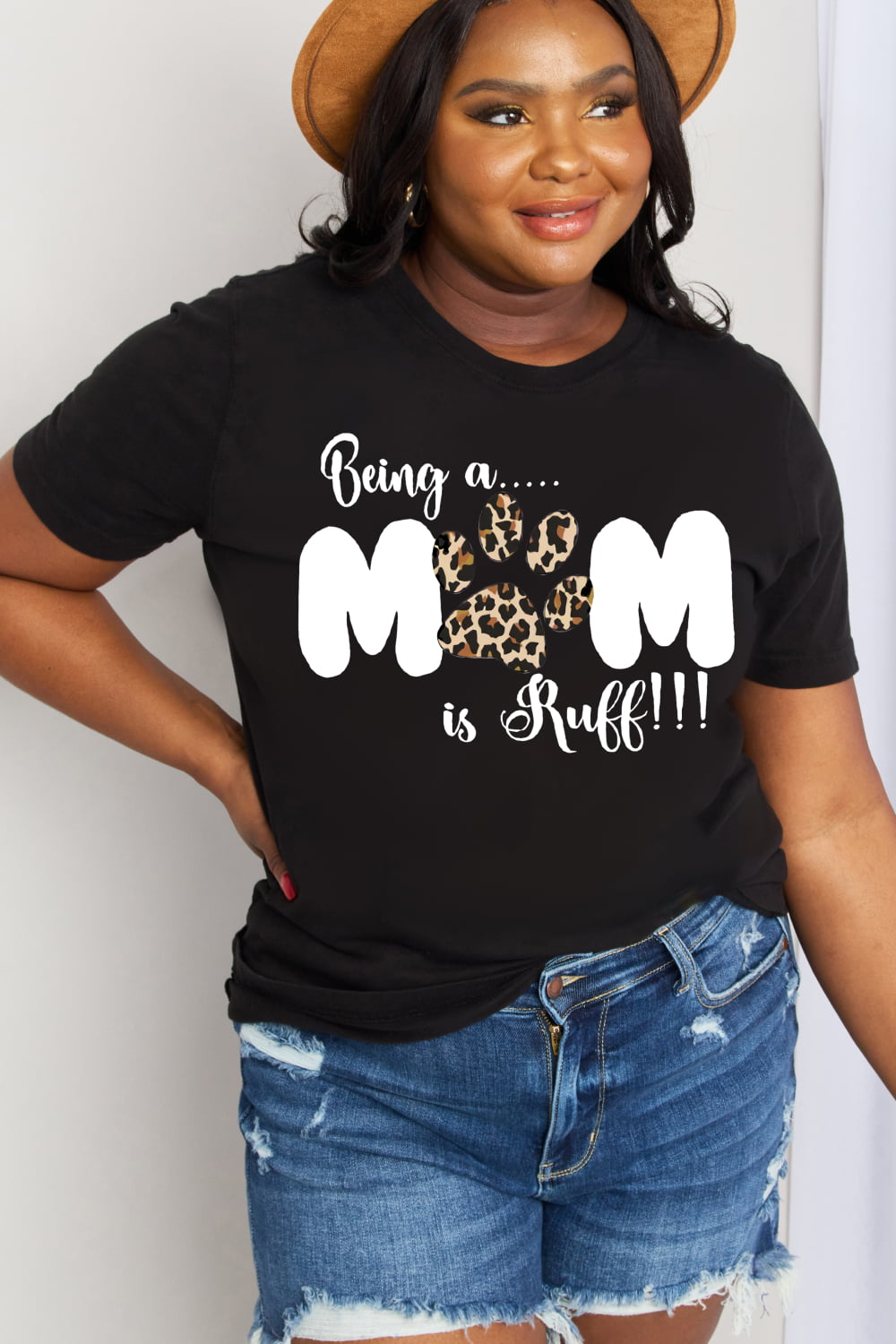 Simply Love Full Size BEING A MOM IS RUFF Graphic Cotton Tee The Stout Steer