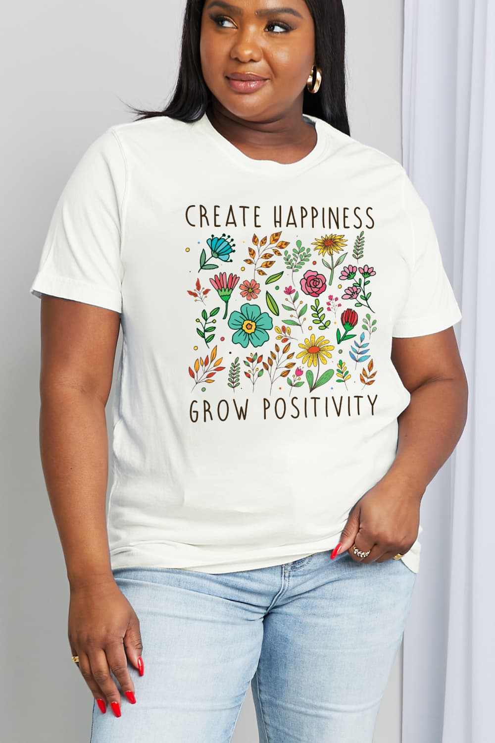 Simply Love Full Size CREATE HAPPINESS GROW POSITIVITY Graphic Cotton Tee The Stout Steer