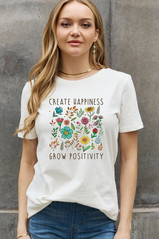 Simply Love Full Size CREATE HAPPINESS GROW POSITIVITY Graphic Cotton Tee The Stout Steer