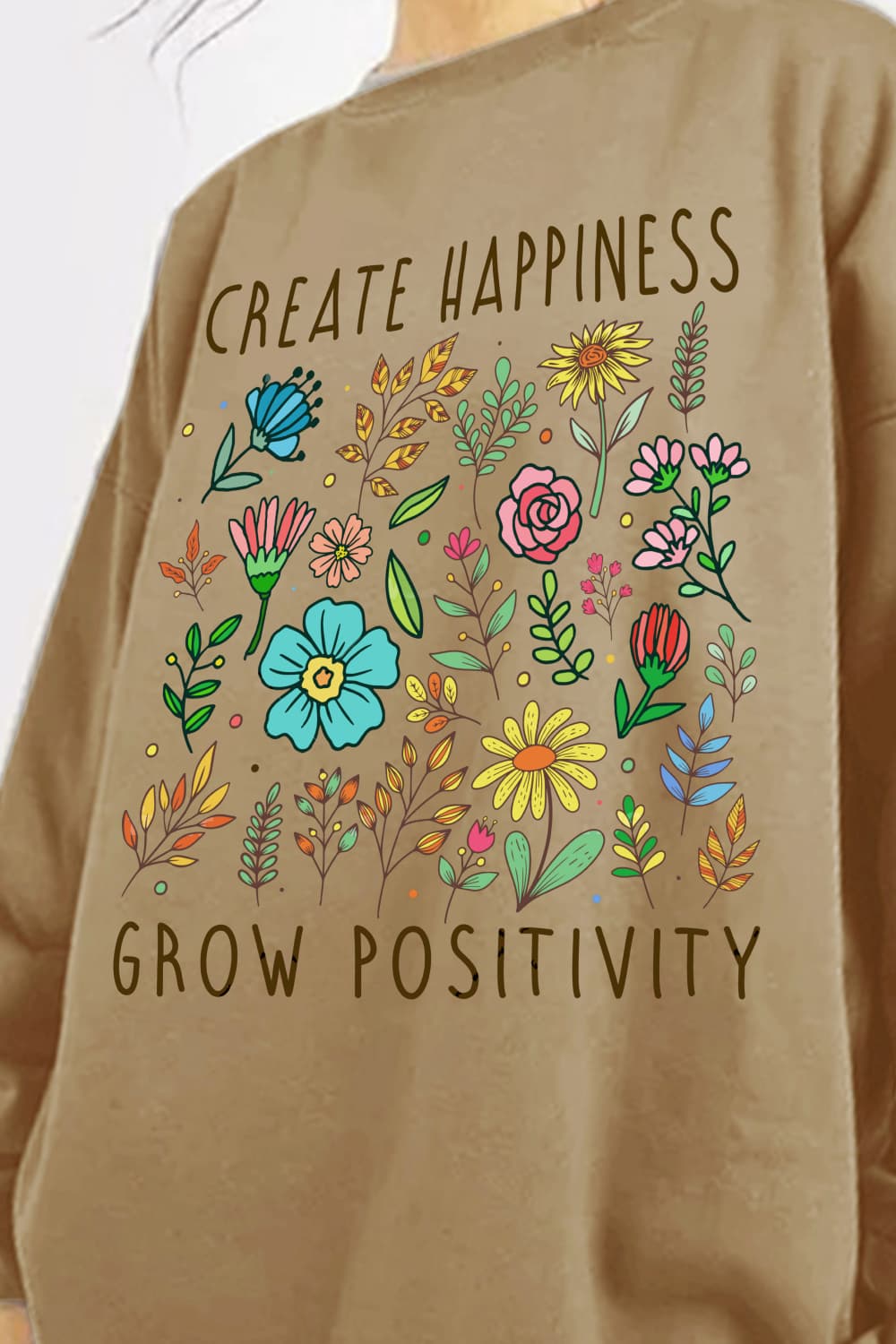 Simply Love Full Size CREATE HAPPINESS  GROW POSITIVITY Graphic Sweatshirt The Stout Steer