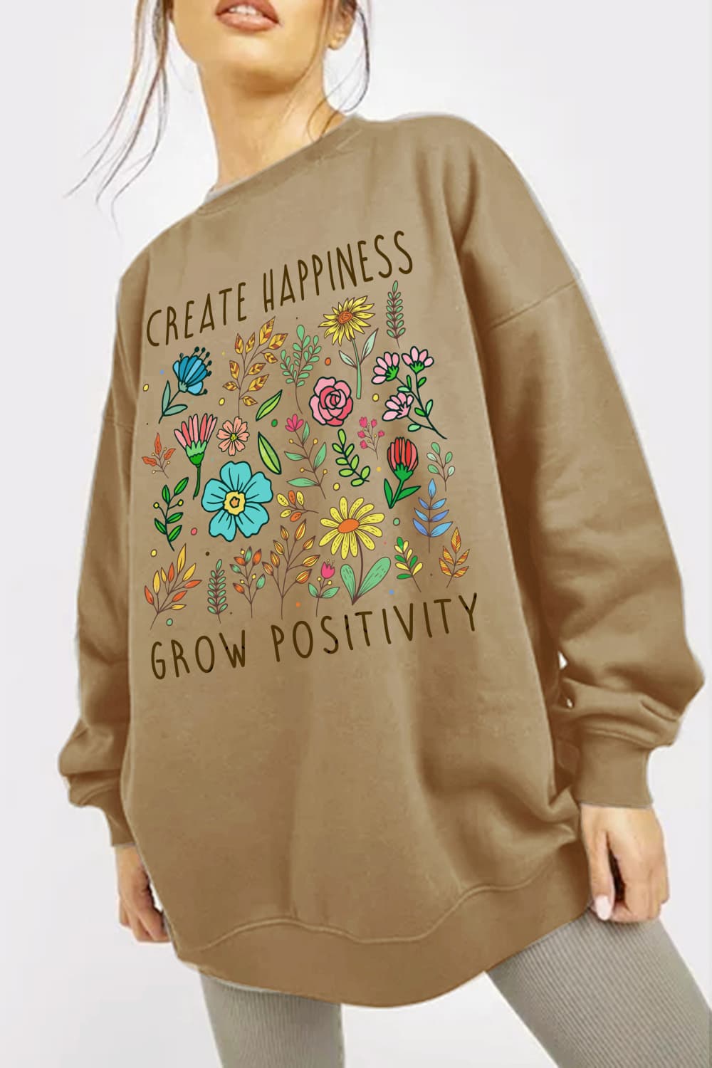 Simply Love Full Size CREATE HAPPINESS  GROW POSITIVITY Graphic Sweatshirt The Stout Steer