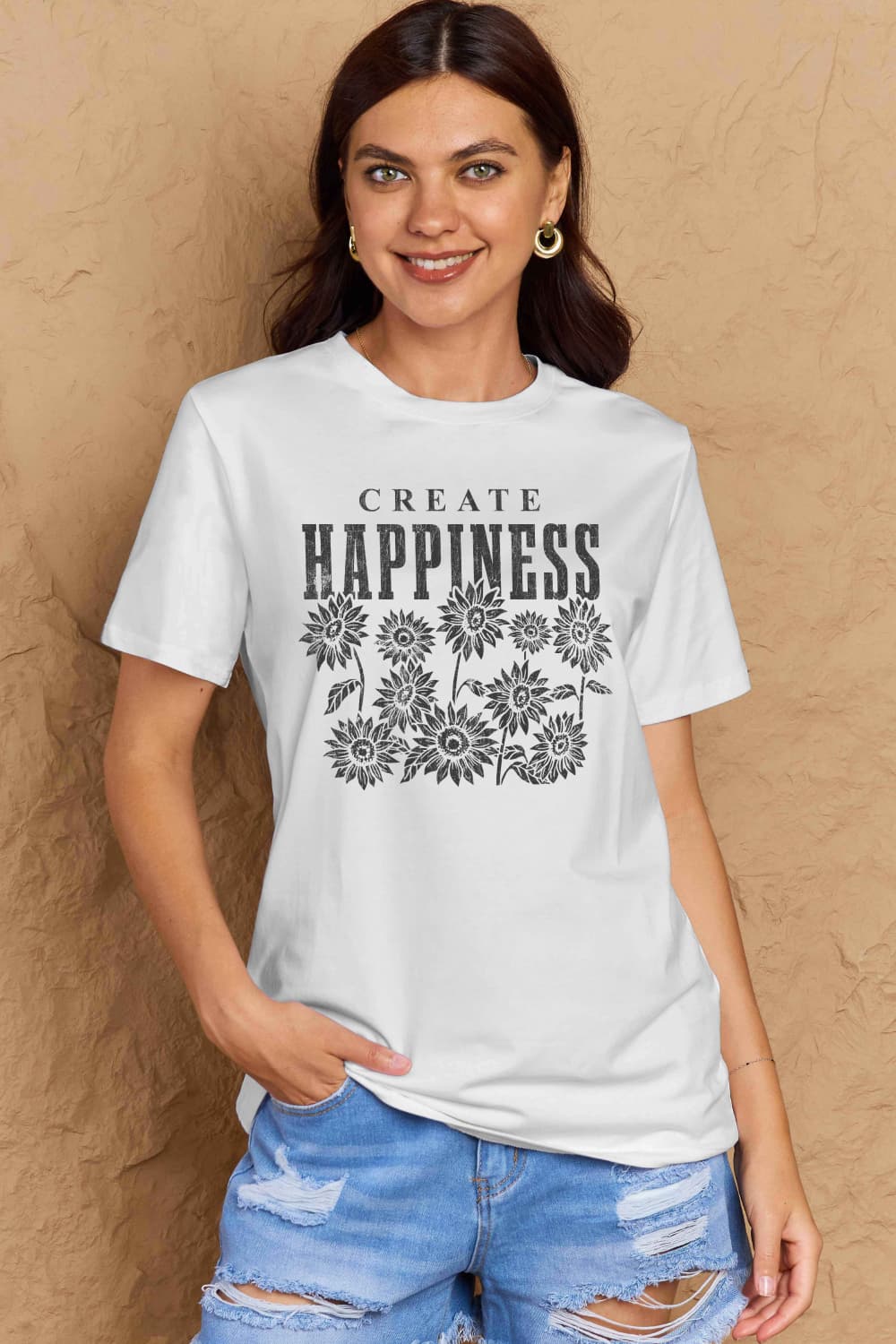 Simply Love Full Size CREATE HAPPINESS Graphic Cotton T-Shirt The Stout Steer