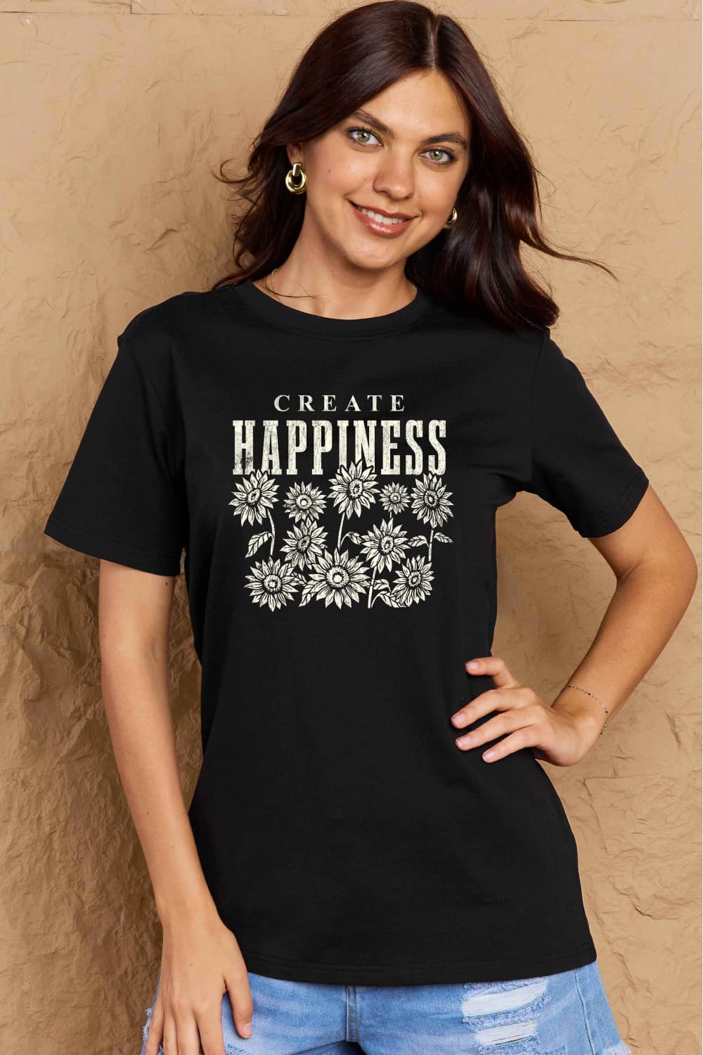 Simply Love Full Size CREATE HAPPINESS Graphic Cotton T-Shirt The Stout Steer