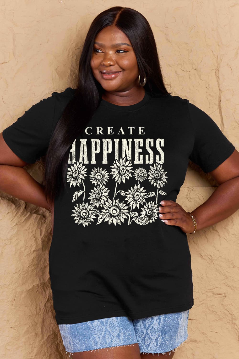 Simply Love Full Size CREATE HAPPINESS Graphic Cotton T-Shirt The Stout Steer