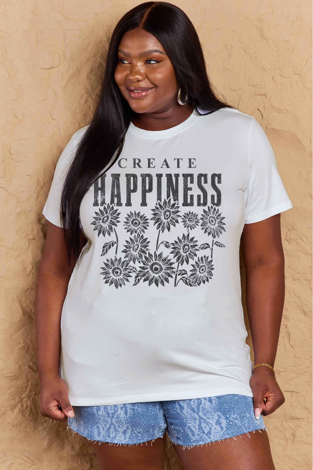 Simply Love Full Size CREATE HAPPINESS Graphic Cotton T-Shirt The Stout Steer