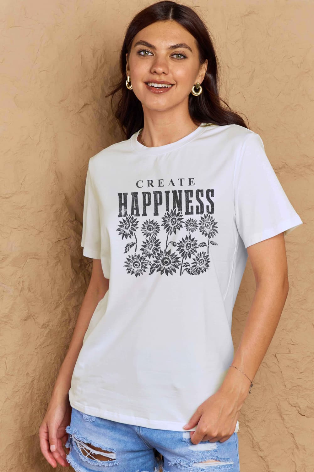 Simply Love Full Size CREATE HAPPINESS Graphic Cotton T-Shirt The Stout Steer