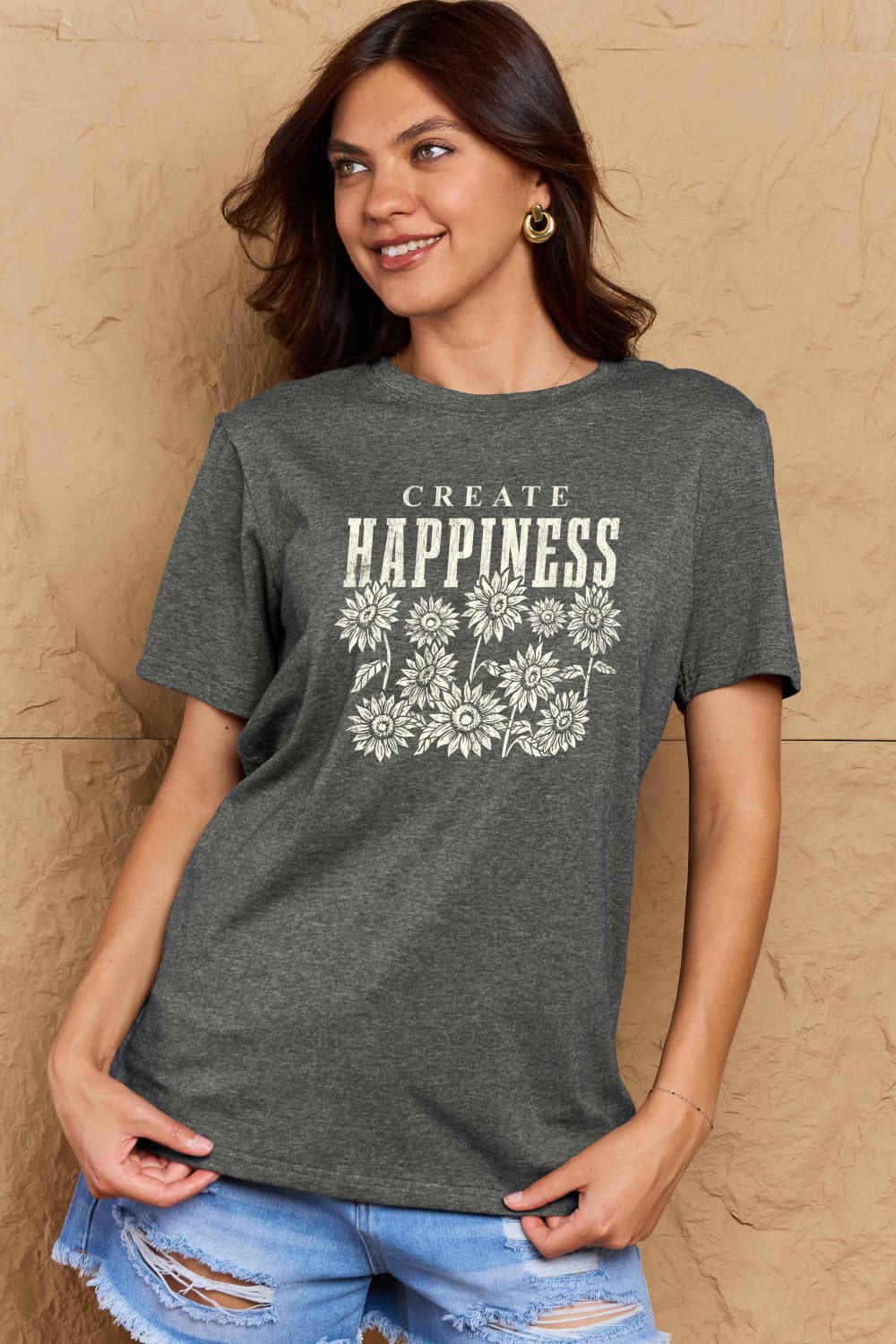 Simply Love Full Size CREATE HAPPINESS Graphic Cotton T-Shirt The Stout Steer