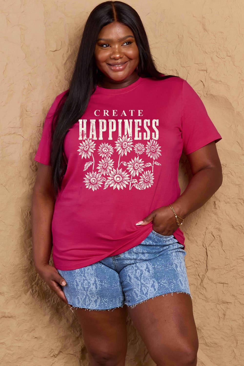 Simply Love Full Size CREATE HAPPINESS Graphic Cotton T-Shirt The Stout Steer