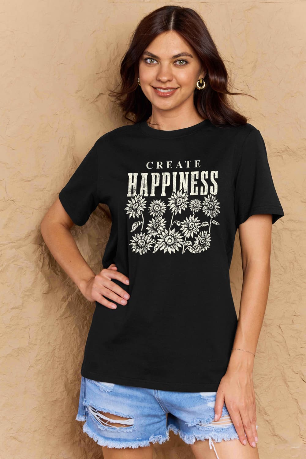 Simply Love Full Size CREATE HAPPINESS Graphic Cotton T-Shirt The Stout Steer