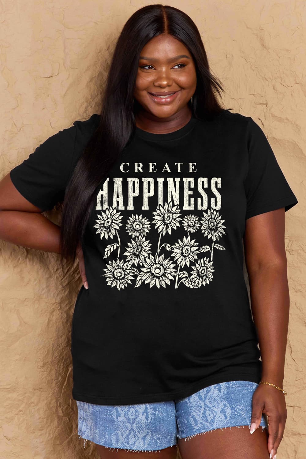 Simply Love Full Size CREATE HAPPINESS Graphic Cotton T-Shirt The Stout Steer