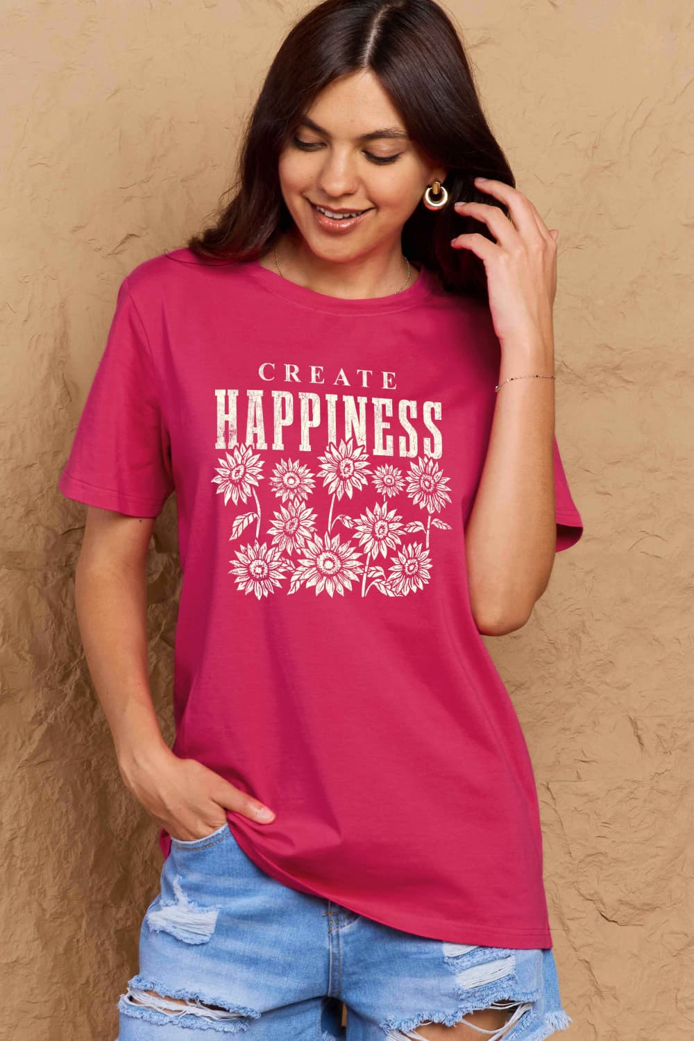 Simply Love Full Size CREATE HAPPINESS Graphic Cotton T-Shirt The Stout Steer