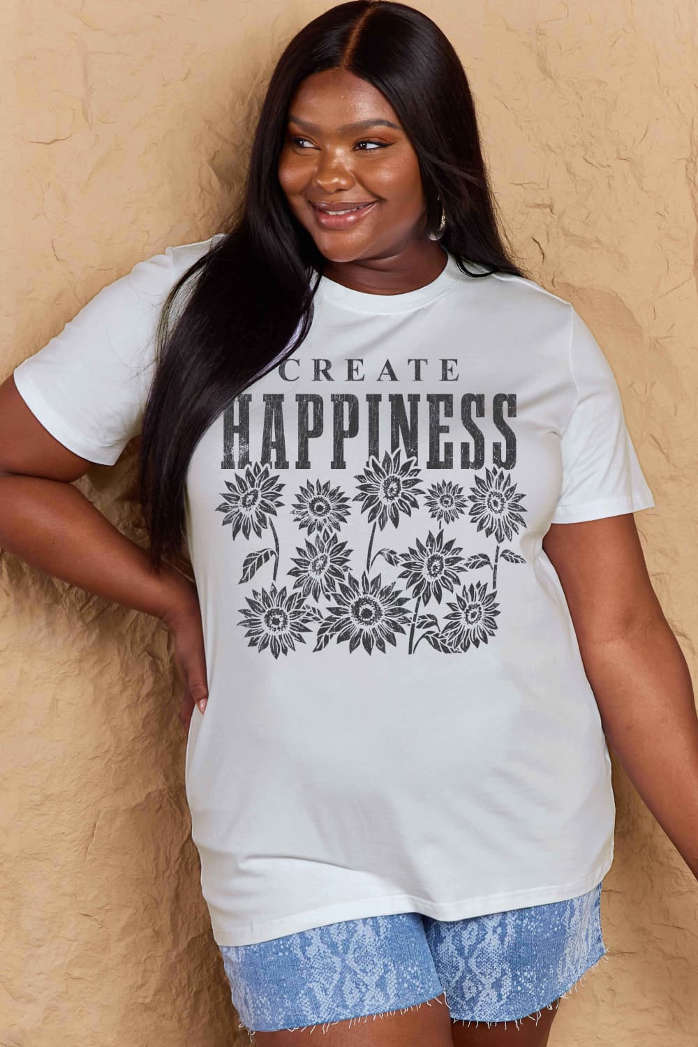 Simply Love Full Size CREATE HAPPINESS Graphic Cotton T-Shirt The Stout Steer