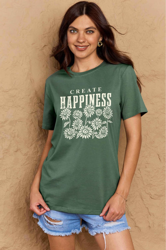 Simply Love Full Size CREATE HAPPINESS Graphic Cotton T-Shirt The Stout Steer