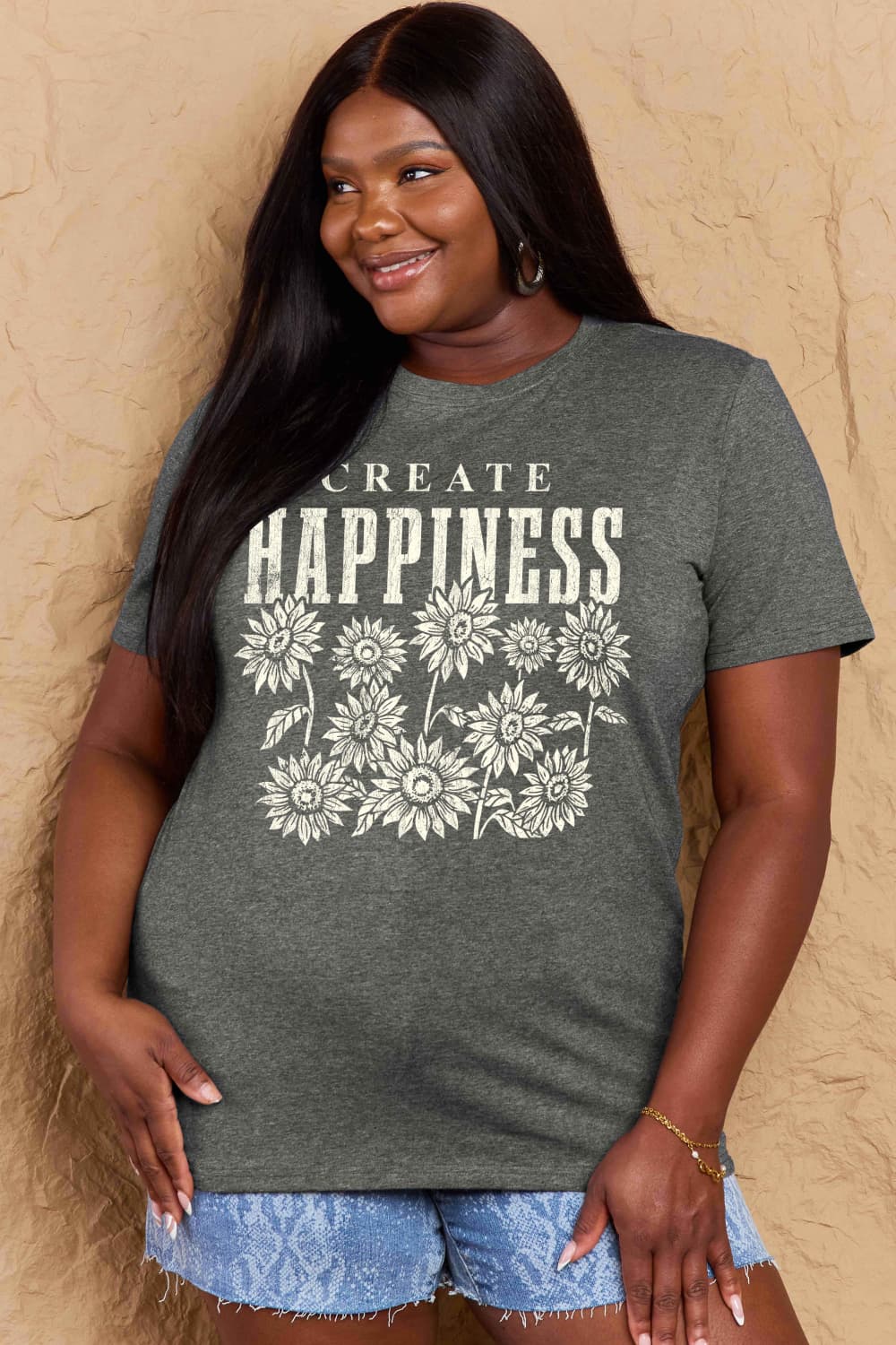 Simply Love Full Size CREATE HAPPINESS Graphic Cotton T-Shirt The Stout Steer