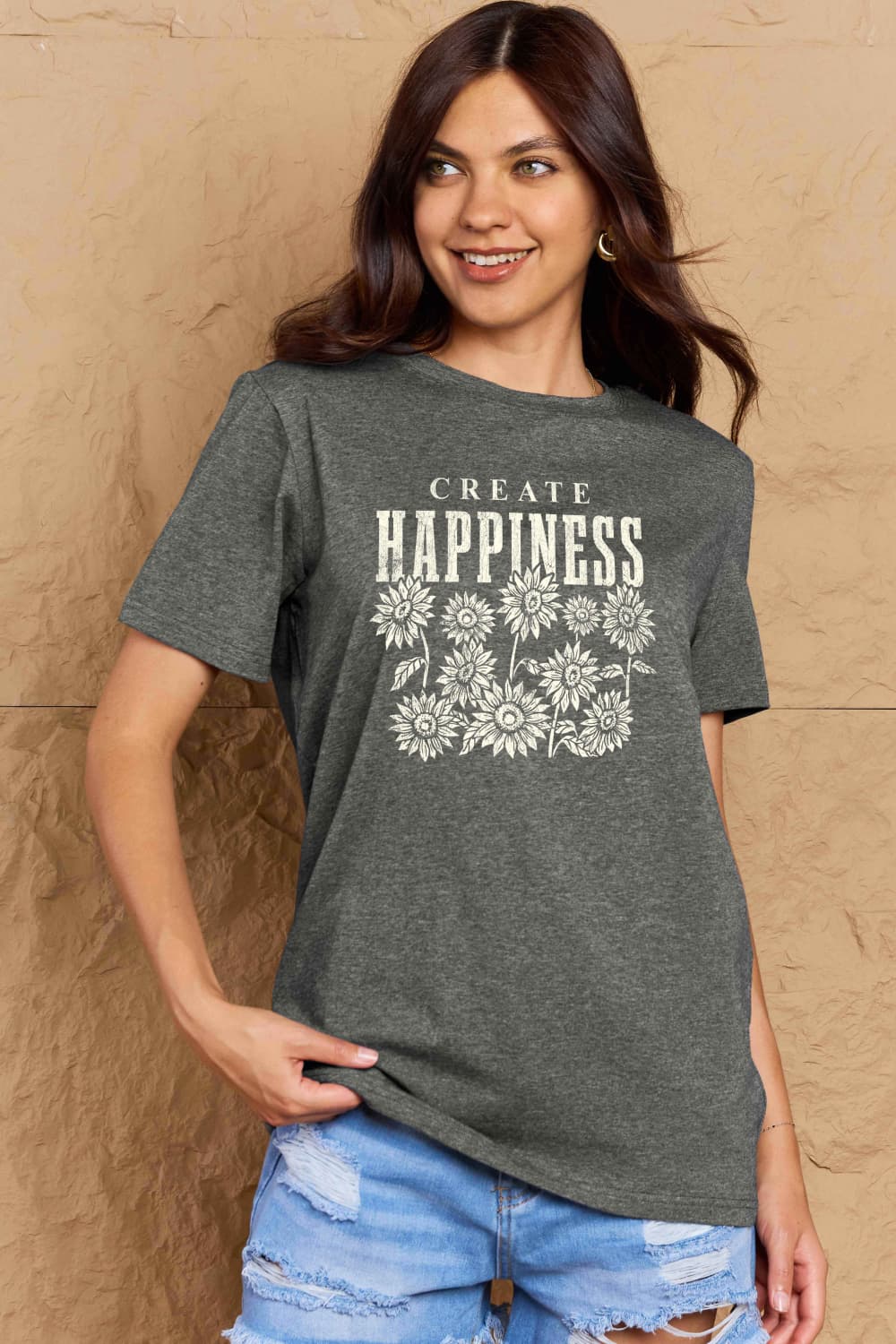 Simply Love Full Size CREATE HAPPINESS Graphic Cotton T-Shirt The Stout Steer